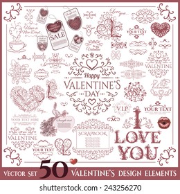 Valentine's Day set. Calligraphic design elements. Vector illustration
