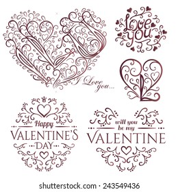 Valentine's Day set. Calligraphic design elements. Vector illustration