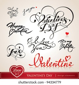 Valentine's Day. Set of Valentine's calligraphic headlines with hearts. Vector illustration.