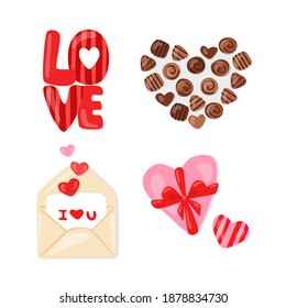 Valentine's day set with candies and hearts. 
