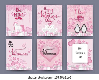 Valentine's Day set of cards. Cartoon style. Vector illustration