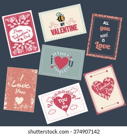 Valentine`s day set of cards. Vector illustration.