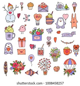 Valentine's Day Set. Collection Love stickers. Elements for your design. Labels and emblems. To decorate the greetings cards. Vector Illustration