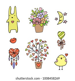 Valentine's Day Set. Collection Love stickers. Elements for your design. Labels and emblems. To decorate the greetings cards. Vector Illustration