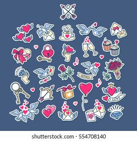 Valentine's Day Set. Collection Love stickers. Elements for your design. 
Labels and emblems. To decorate the greetings cards. Vector Illustration