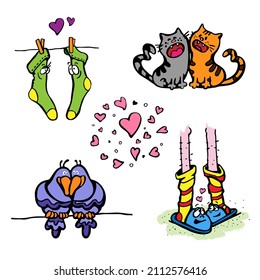 valentine's day set with couple in love for greeting card or stickers