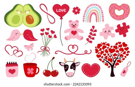 Valentine's day set of cute flat elements