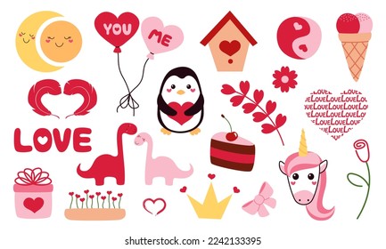 Valentine's day set of cute flat elements