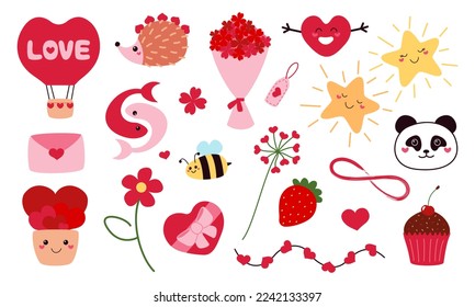 Valentine's day set of cute flat elements