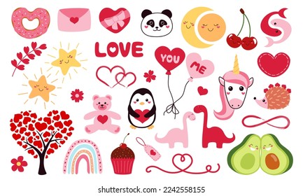 Valentine's day set of cute flat elements