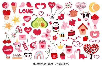 Valentine's day set of cute flat elements