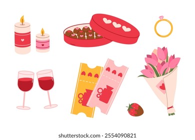 Valentines Day set. Decoration elements. Flat vector isolated illustration