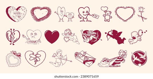Valentine's day set of doodle icons. Vector illustration.