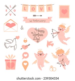 Valentine's Day set of elements for design. Vector illustration.