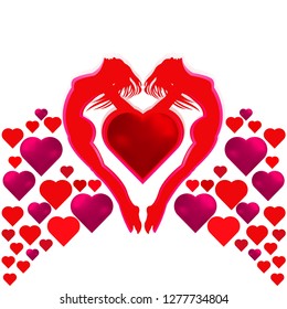 Valentine`s day set - emblems and cards. Vector illustration.