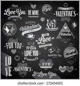 Valentine`s day set - emblems and other decorative elements - Chalkboard.