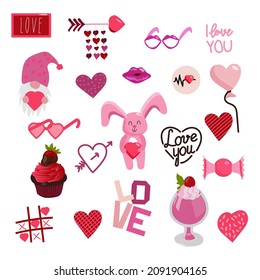 Valentine's Day set. Fall in love. Template for stickers, congratulations, scrapbooking congratulations invitations planners Vector illustration