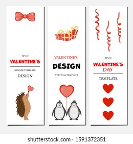 Valentine's Day set of flyers. Cartoon style. Vector illustration