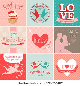 Valentine`s Day set - greeting cards. Vector illustration.