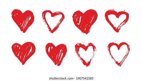 Valentine's day. Set grunge hearts. Hand drawn illustration	