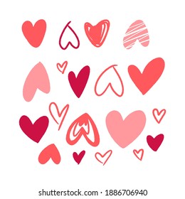 Valentines Day set with hand drawn love elements in modern flat style. Template for sticker kit, greeting, congratulations, invitations, planners. Vector isolated illustration.