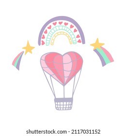 valentines day set hand drawn. vector. collection icon, sticker. stars, balloon, heart, rainbow.
