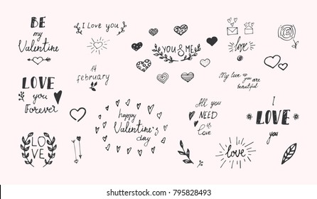 Valentines Day set. Hand drawn.