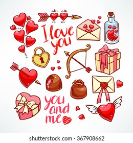 Valentine's Day set. Heart, gifts, sweets. hand-drawn illustration