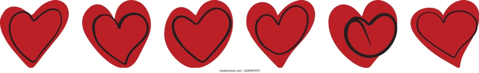 Valentines day. Set hearts. 14 february. Pattern. 6 hearts. Banner. Card. Red hearts. Symbols. Collection