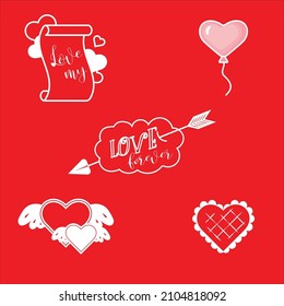 Valentine's Day set with hearts, cloud, love letter