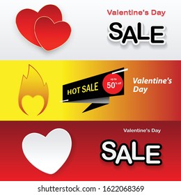 Valentine's Day set Holiday banners for Sale. Abstract symbol of the heart and flame, Vector illustration.
