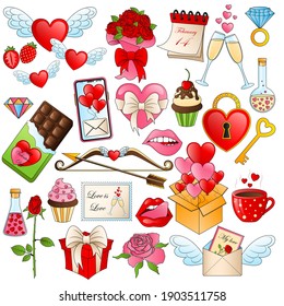 Valentine's day set. Holiday concept. Sweets and love. Vector illustration