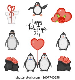 Valentine's Day set of holiday objects. Cartoon style. Vector illustration