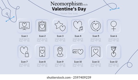 Valentines Day set icon. Love screen, heart clipboard, star, music heart, refresh love, female sign, locked, mobile, location love, photo, banner, heart medal.