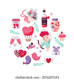 Valentines day set isolated on white background elements. Vector hand drawn collection of objects.