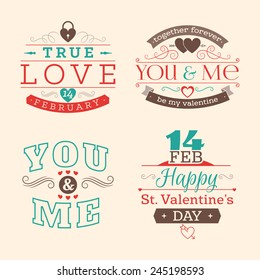 Valentine's day set of label, badges, stamp and design elements. Red, aqua and brown colors