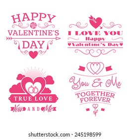 Valentine's day set of label, badges, stamp and design elements. Pink on white background