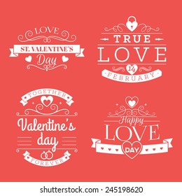 Valentine's day set of label, badges, stamp and design elements. White on red background