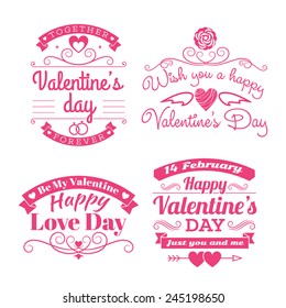 Valentine's day set of label, badges, stamp and design elements. Pink on white background