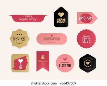 Valentine`s Day set of label and banner vector vintage design.