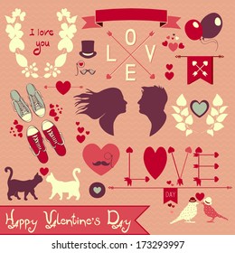 Valentine`s Day set - labels, emblems. Vector illustration. Icons elements collection