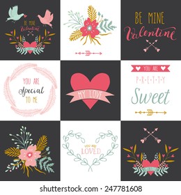 Valentine`s day set - labels, emblems and other decorative elements.