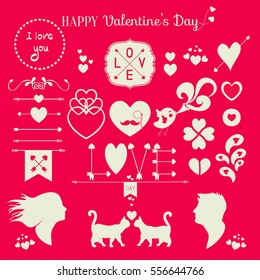 Valentine`s Day set - labels, emblems. Vector illustration. Icons elements collection
