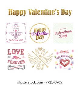 Valentine's day set - labels, emblems and other decorative elements for greeting card, web banner, badge, ad and printed materials