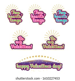 Valentine's Day. Set of lettering in pop art and disco style.