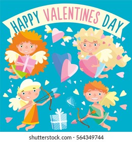 Valentine's day. Set a little cupids. Cute vector illustration.