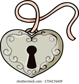 Valentine's Day set with love elements. Lock Cute vector hand-drawn illustration isolated. 