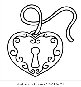 Valentine's Day set with love elements. Lock line. Cute vector hand-drawn illustration isolated. 