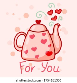 Valentine's Day set with love elements. cute teapot. Cute vector hand-drawn illustration isolated. 