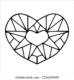Der Valentinstag ist voller Liebeselemente. rosafarbener Kristall in Herzform. Cute Vektorgrafik, handgezeichnet, einzeln. 